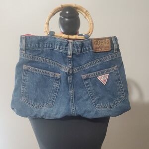 Guess Blue Denim Bag with Bamboo Handles